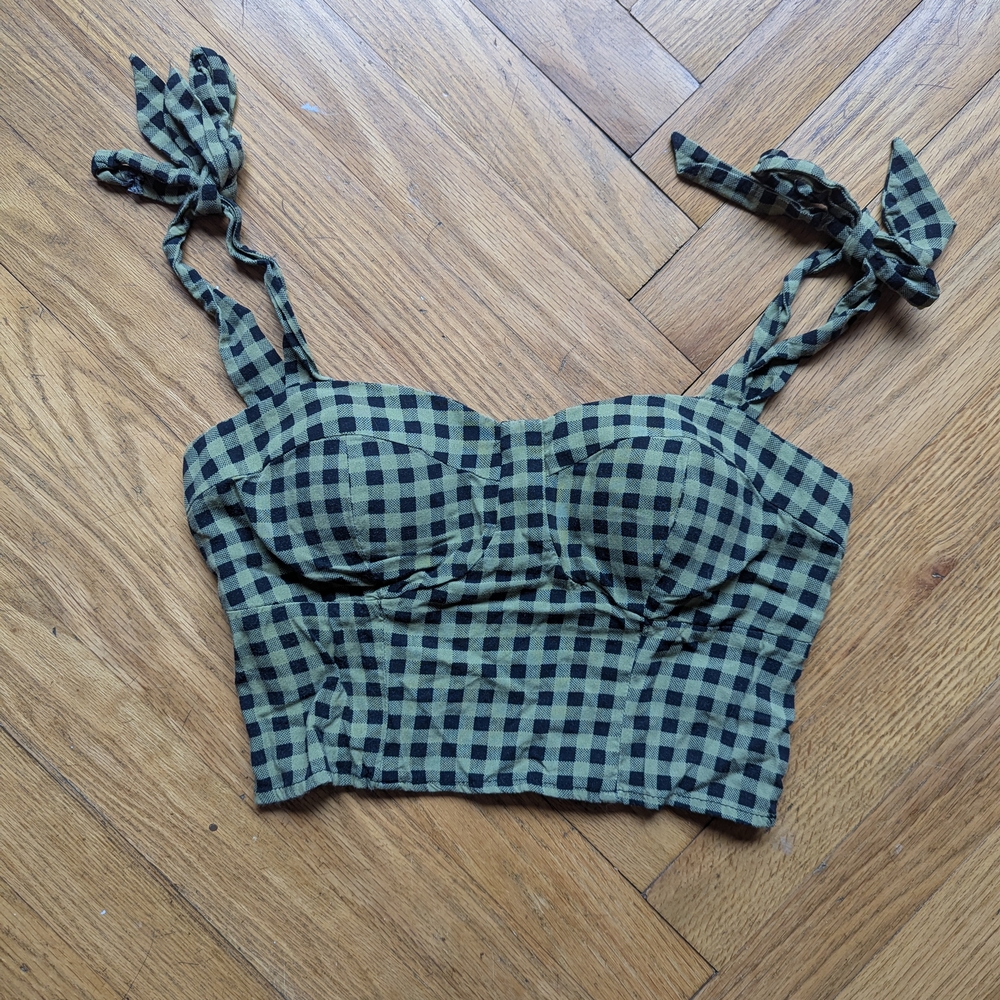Checkered Green and Black Women's Top
